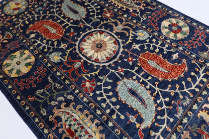 184 x 281 cm |  Suzani Blue Afghan Tribal Hand Knotted Veg Dye Wool carpet