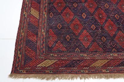 195 x 282 cm | Barjesta Red Flat Weaved Afghan Tribal Hand Knotted Carpet Kilim