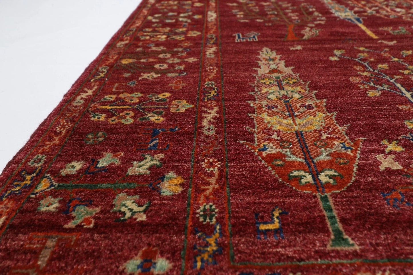 155 x 204 cm | Tree Afghan Tribal Hand Knotted Veg Dye Wool Carpet