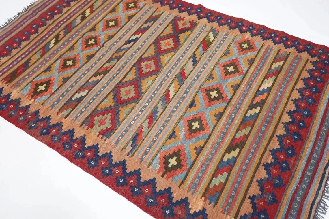 147 x 233 cm | Flat Weaved Afghan Tribal Hand Knotted Veg Dye Wool Carpet