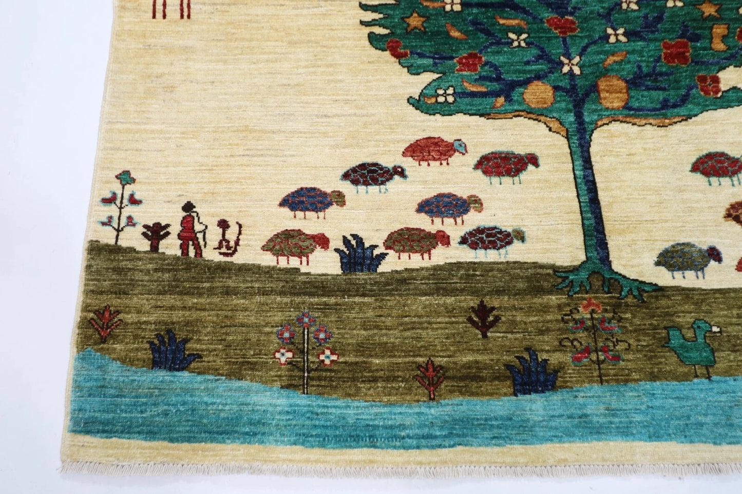 174 x 243 cm | Afghan Tribal Hand Knotted Veg Dye Wool Carpet