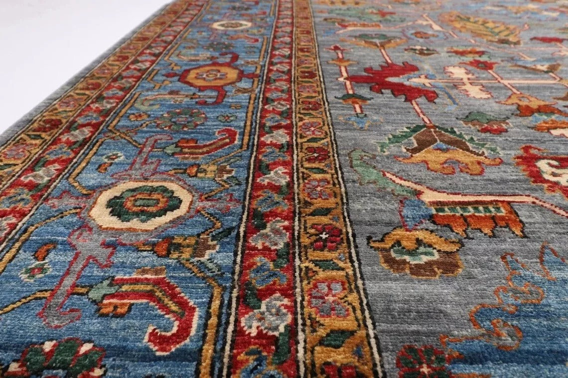 277 x 360 cm | Aryana Grey Afghan Tribal Hand Knotted Carpet