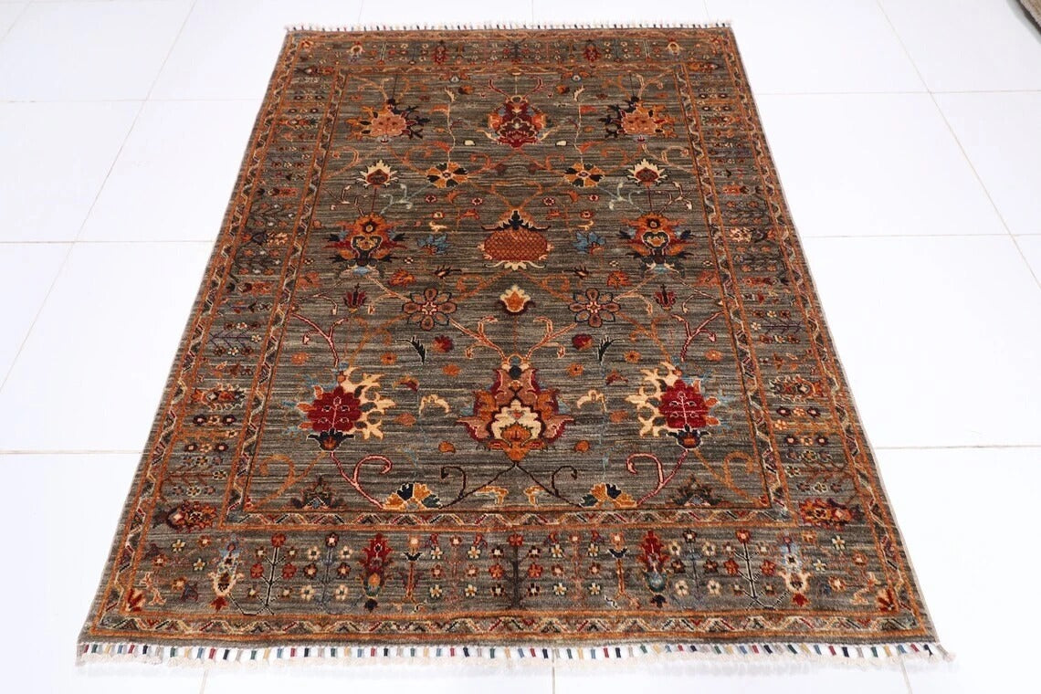 152 x 197 cm | Sultani Afghan Tribal Hand Knotted Veg Dye Wool Carpet