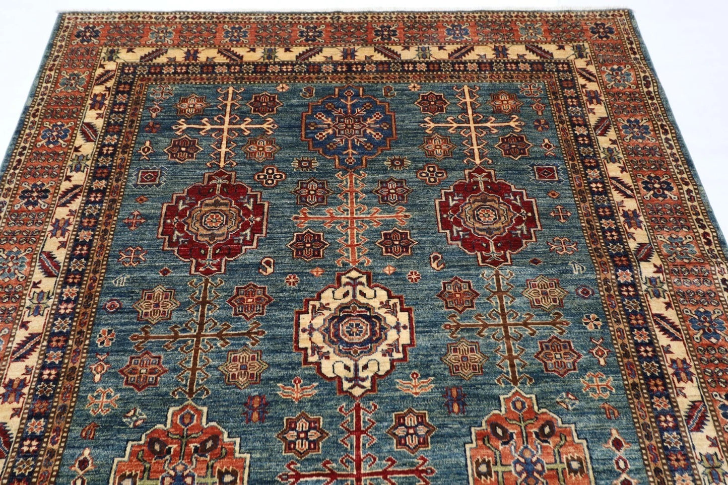 182 x 277 cm |  Kazak Blue Afghan Tribal Hand Knotted Veg Dye Wool carpet