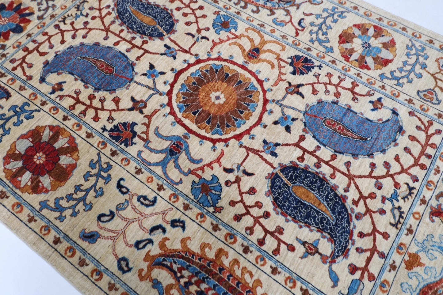 184 x 268 cm |  Suzani Beige Afghan Tribal Hand Knotted Veg Dye Wool carpet