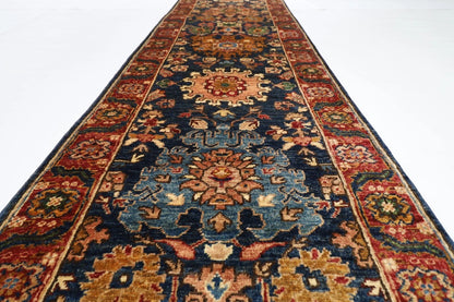 73 x 935 cm | Long Navy Blue Afghan Tribal Hand Knotted Wool Runner