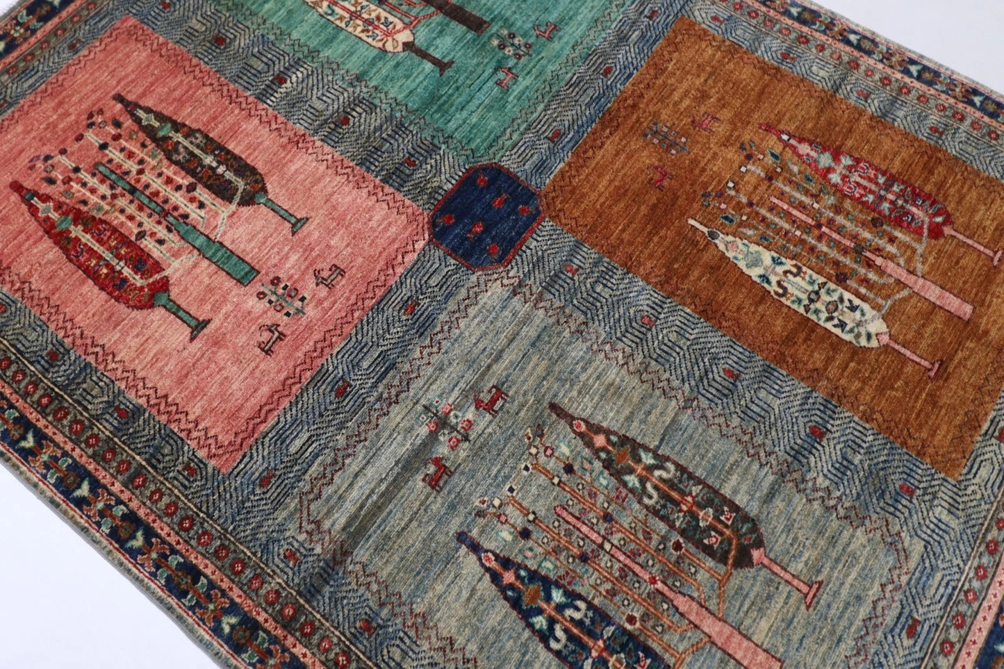 149 x 201 cm | Trees Afghan Tribal Hand Knotted Veg Dye Wool carpet