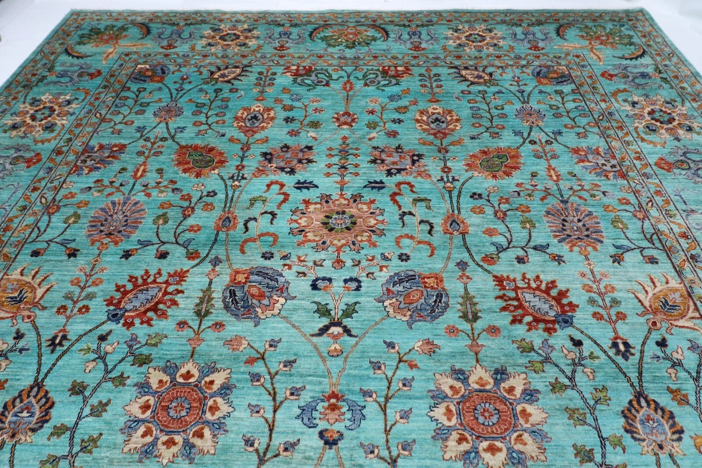360 x 448 cm | Aryana Turquoise Afghan Tribal Hand Knotted Carpet