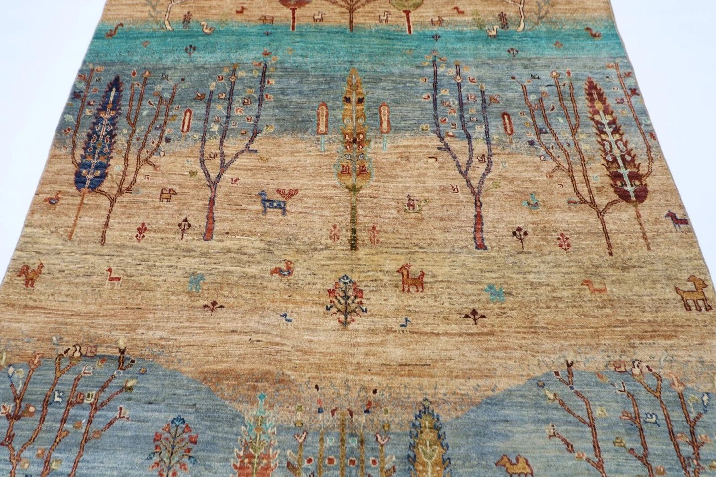 166 x 247 cm | Landscape Afghan Tribal Hand Knotted Veg Dye Wool Carpet