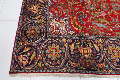 302 x 479 cm | Red Geometric Large Size Area Rug Hand Knotted Carpet Blue Color Rug