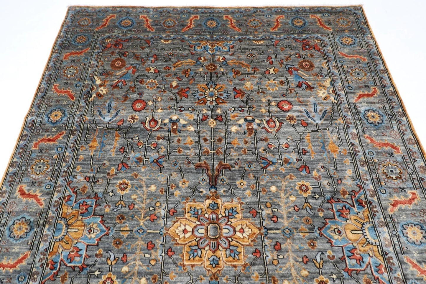 180 x 275 cm |  Aryana Gray Afghan Tribal Hand Knotted Veg Dye Wool carpet