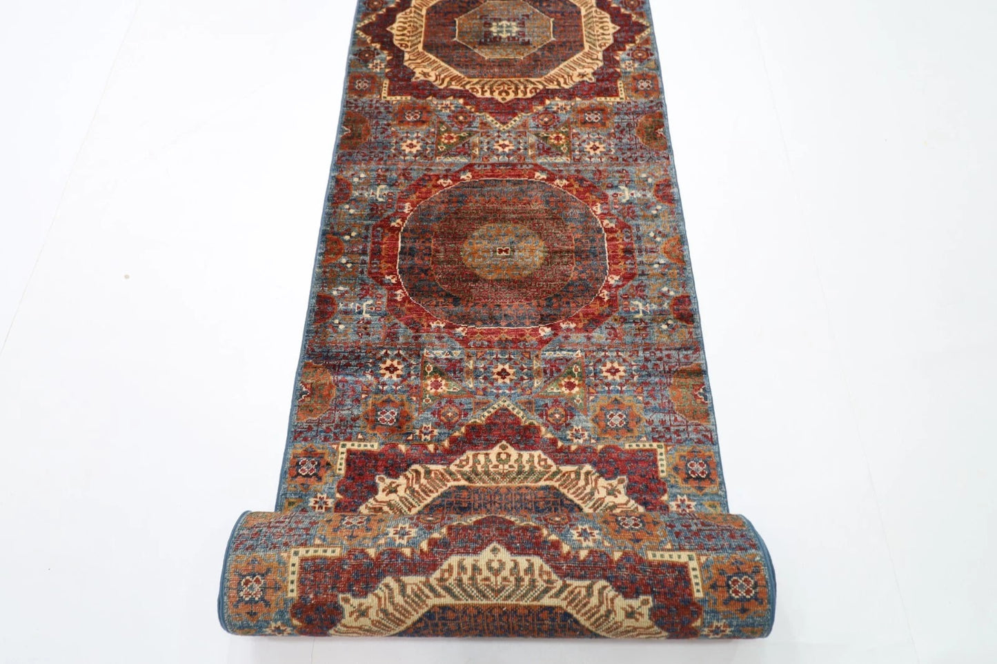 82 x 925 cm | Mamluk Blue Afghan Tribal Hand Knotted Wool Runner