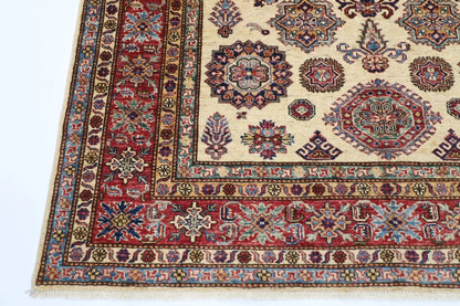 183 x 277 cm |  Geometric Kazak Beige Afghan Tribal Hand Knotted Veg Dye Wool carpet