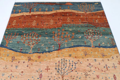 168 x 230 cm | Landscape Afghan Tribal Hand Knotted Veg Dye Wool Carpet