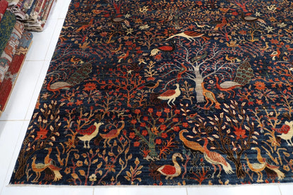 354 x 539 cm | Birds Navy Blue Handmade Large Size Afghan Area Rug Hand Knotted Carpet Living Room Rug