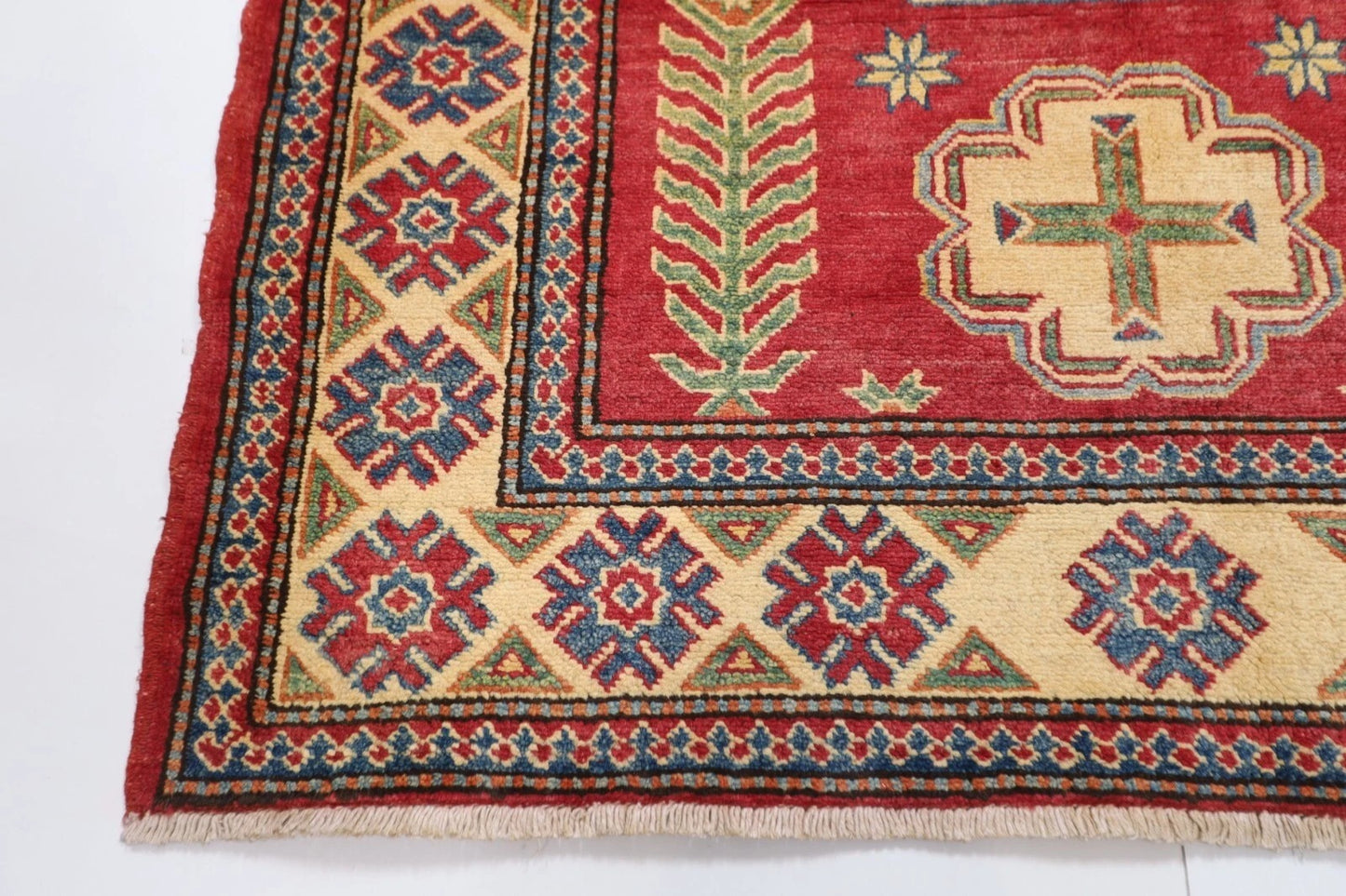 120 x 160 cm | Kazak Afghan Tribal Hand Knotted Veg Dye Wool carpet
