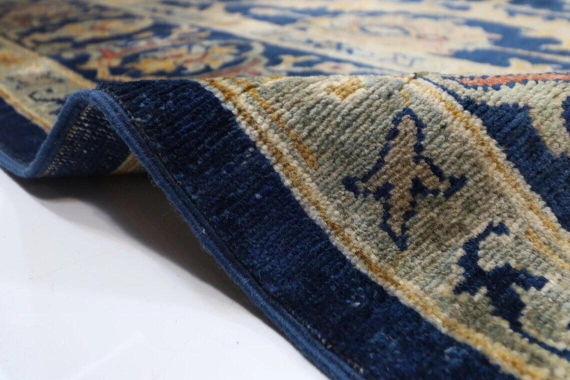 277 x 361 cm | Navy Oriental Afghan Tribal Hand Knotted Carpet
