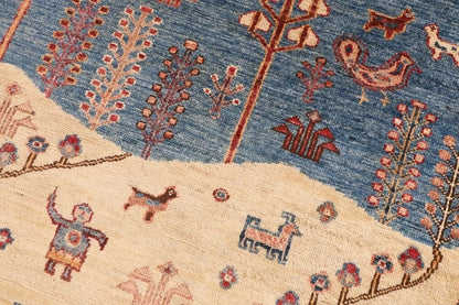 143 x 195 cm | Landscape Afghan Tribal Hand Knotted Veg Dye Wool carpet
