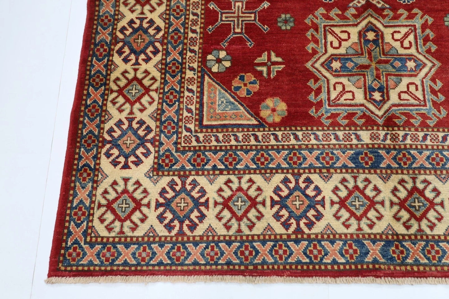 177 x 255 cm | Kazak Afghan Tribal Hand Knotted Veg Dye Wool Carpet