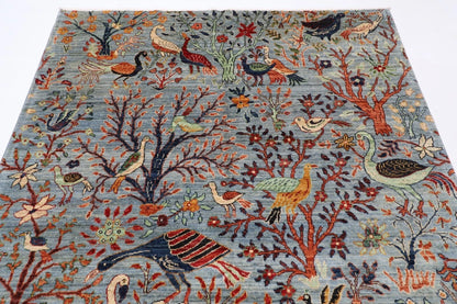 188 x 266 cm |  Birds Gray Afghan Tribal Hand Knotted Veg Dye Wool carpet