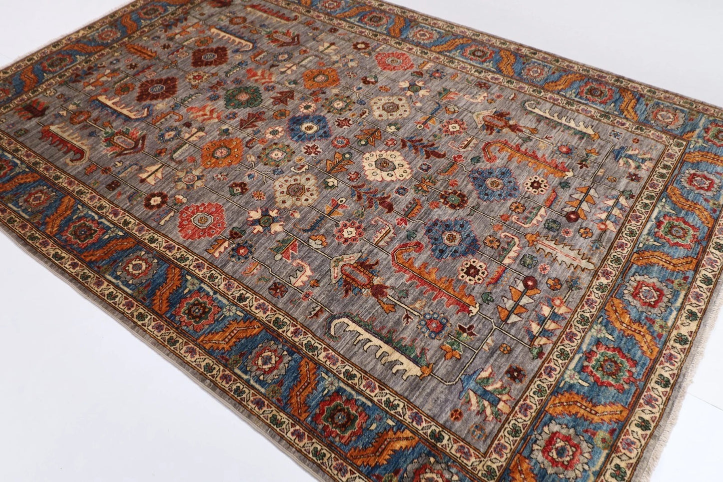 188 x 273 cm |  Bidjar Gray Afghan Tribal Hand Knotted Veg Dye Wool carpet
