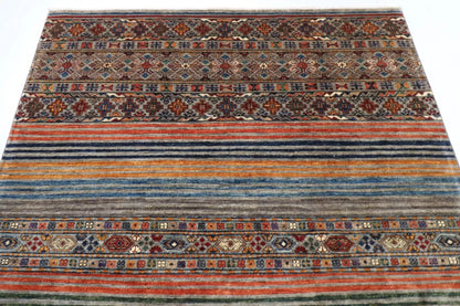 175 x 240 cm | Striped Afghan Tribal Hand Knotted Veg Dye Wool Carpet
