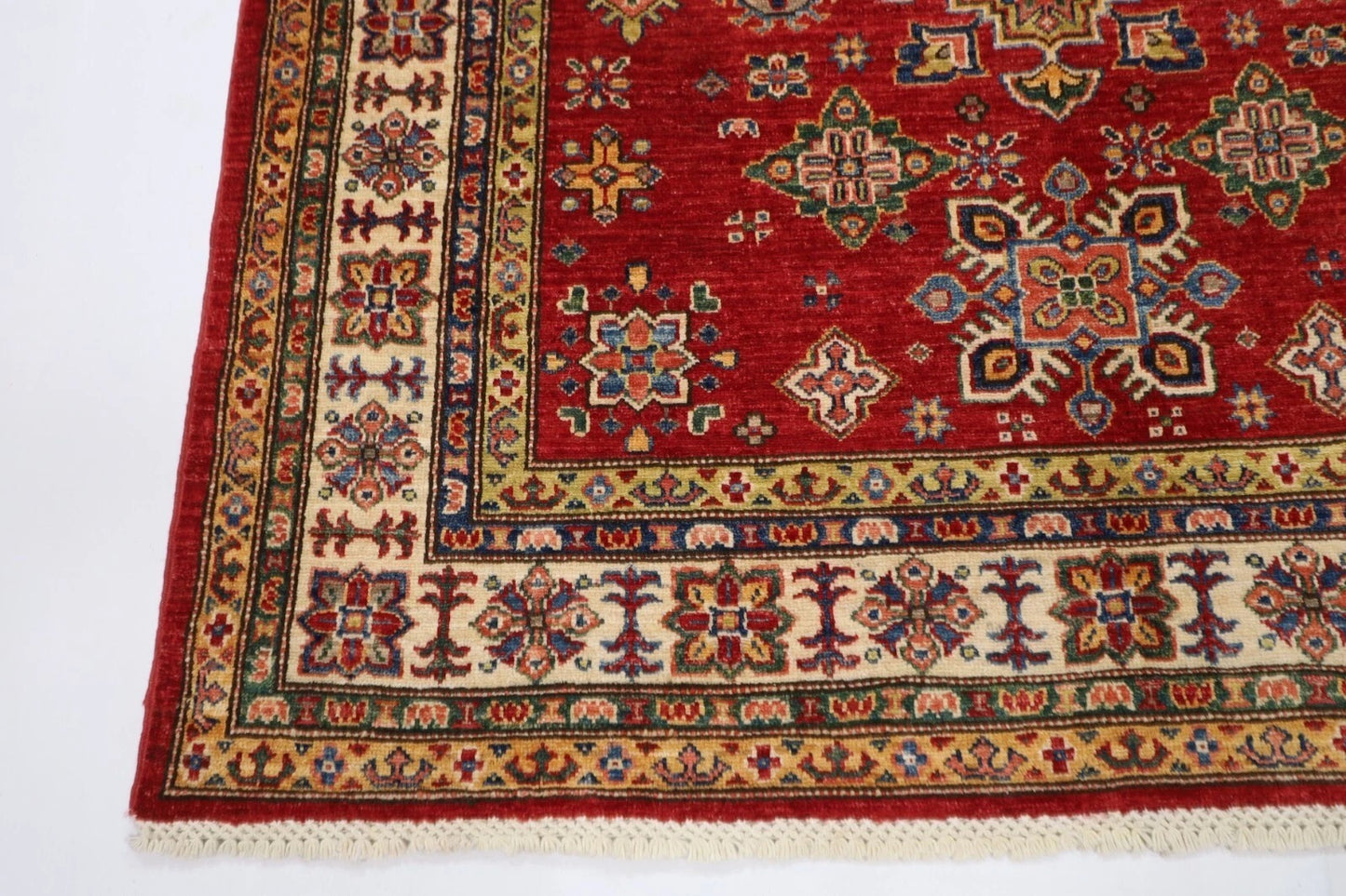 150 x 224 cm | Kazak Afghan Tribal Hand Knotted Veg Dye Wool Carpet
