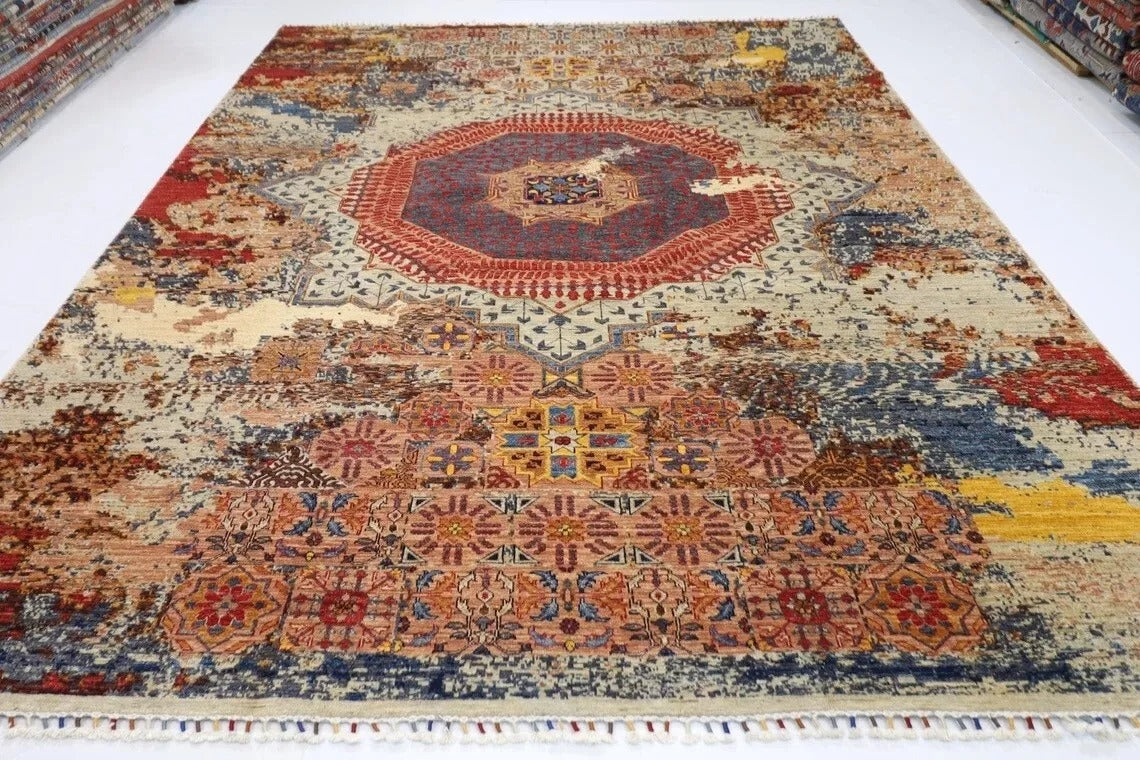 271 x 362 cm | Abstract Mamluk Afghan Hand Knotted Carpet