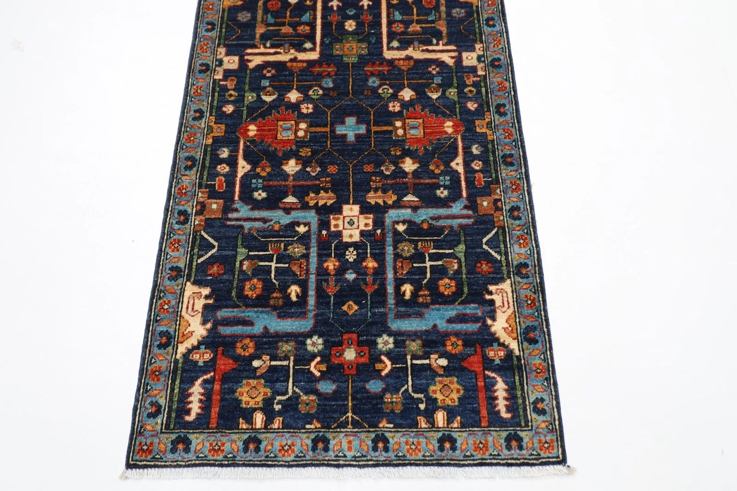 84 x 305 cm | Navy Blue Afghan Tribal Hand Knotted Wool Runner
