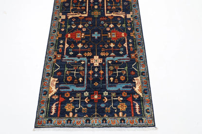 84 x 305 cm | Navy Blue Afghan Tribal Hand Knotted Wool Runner