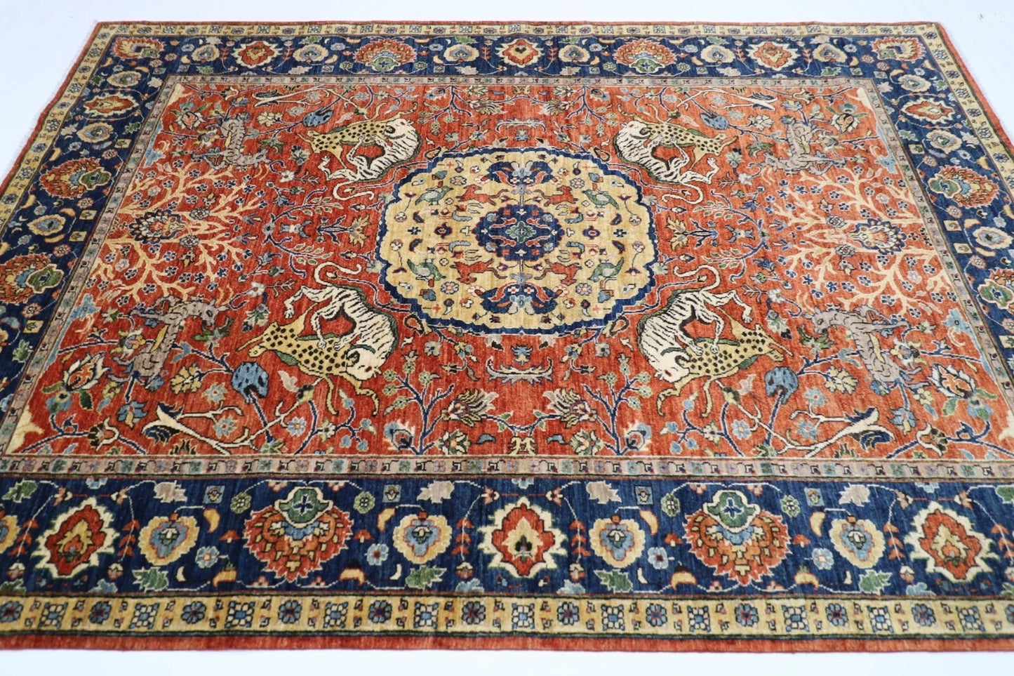 197 x 298 cm | Orange Afghan Tribal Hand Knotted Carpet