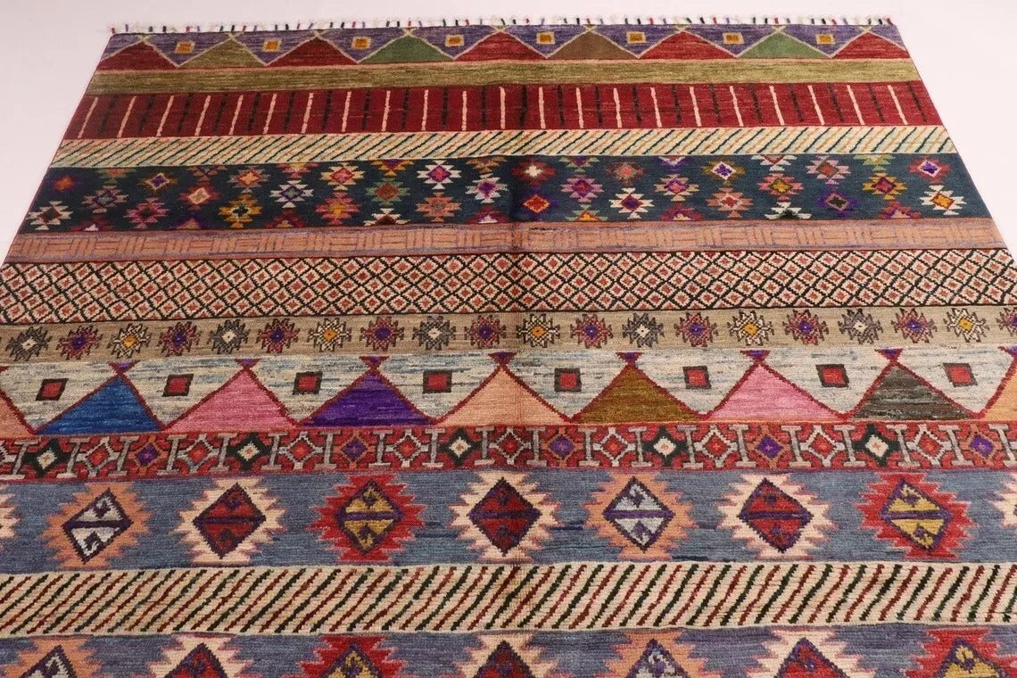 202 x 298 cm | Striped Gabbeh Afghan Tribal Hand Knotted Carpet