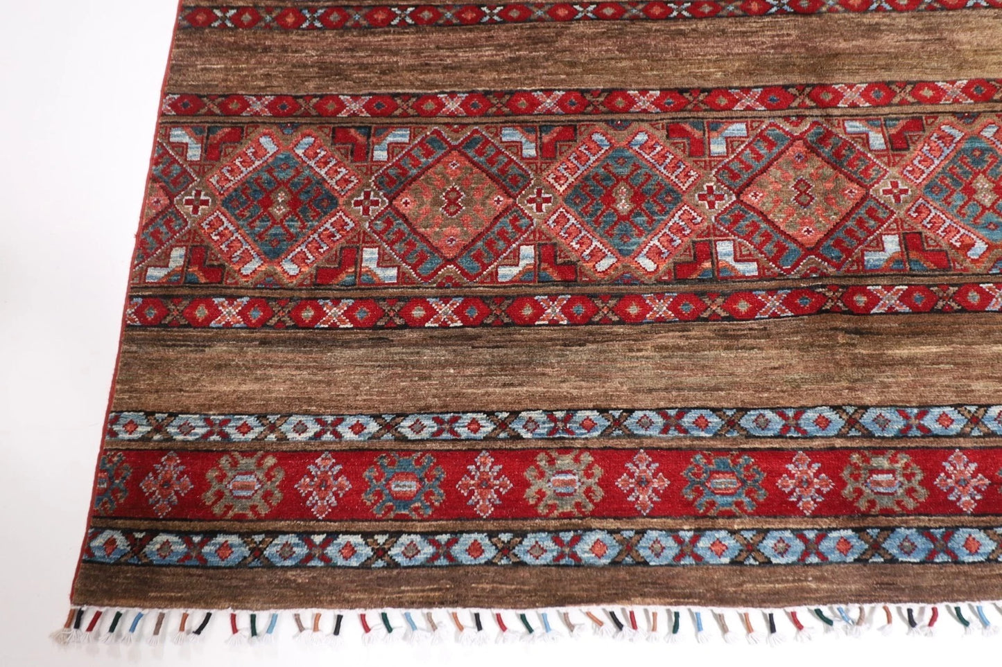 198 x 290 cm | Striped Afghan Tribal Hand Knotted Carpet