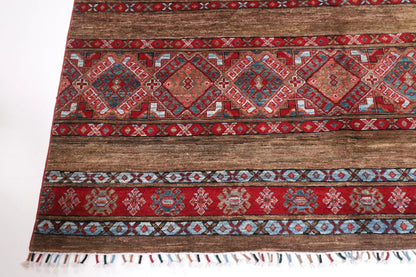 198 x 290 cm | Striped Afghan Tribal Hand Knotted Carpet