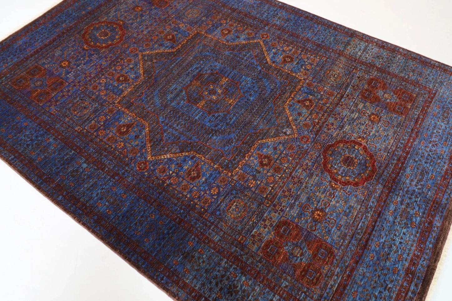 174 x 245 cm | Mamluk Afghan Tribal Hand Knotted Veg Dye Wool Carpet