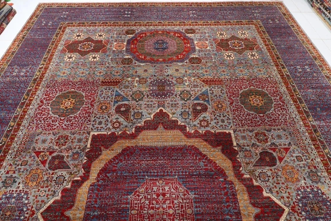 364 x 542 cm | Gray Mamluk Large Size Area Rug Hand Knotted Carpet Living Room Rug