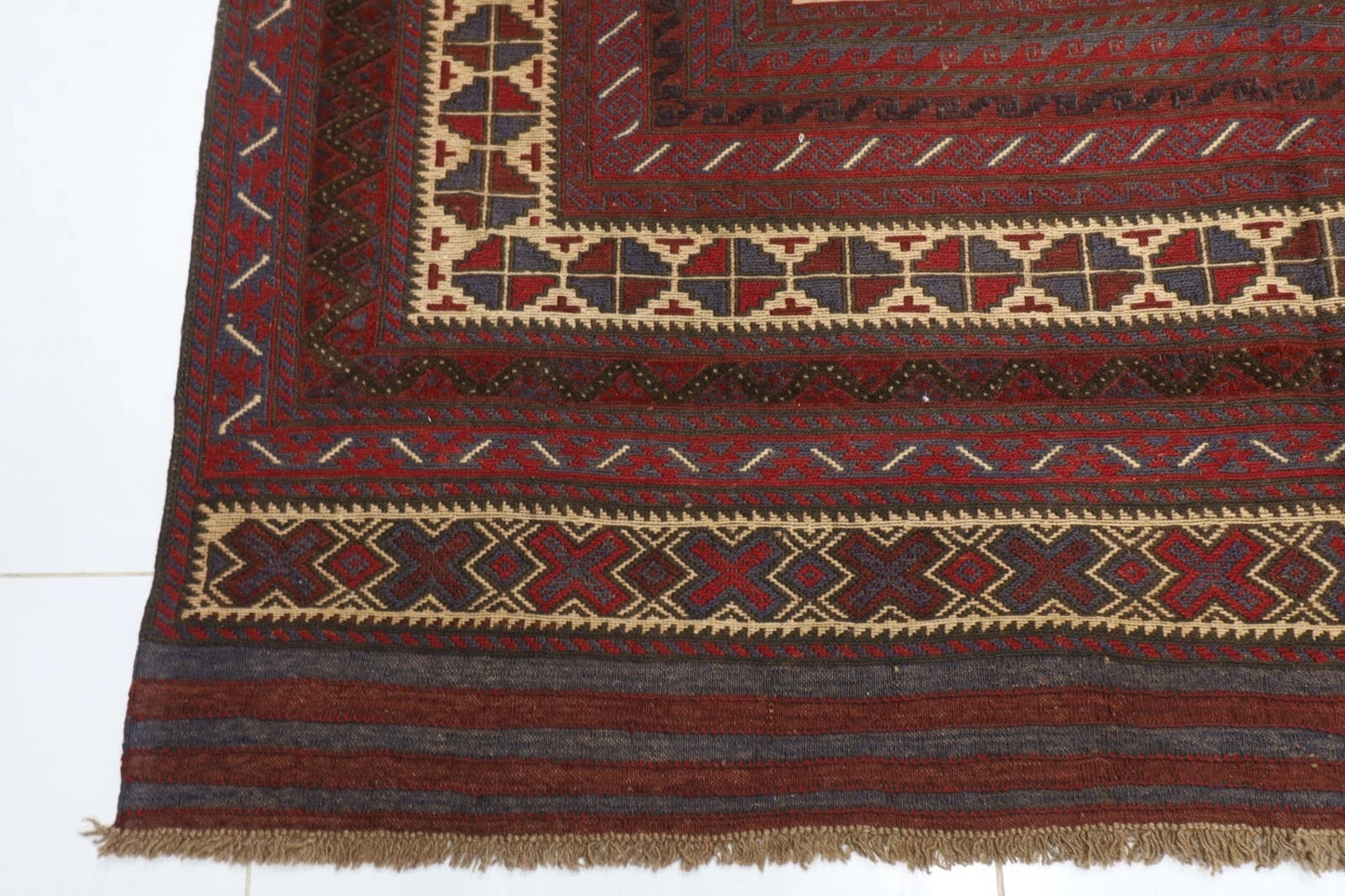 204 x 283 cm | Vintage Flat Weaved Kilim Afghan Tribal Hand Knotted Carpet