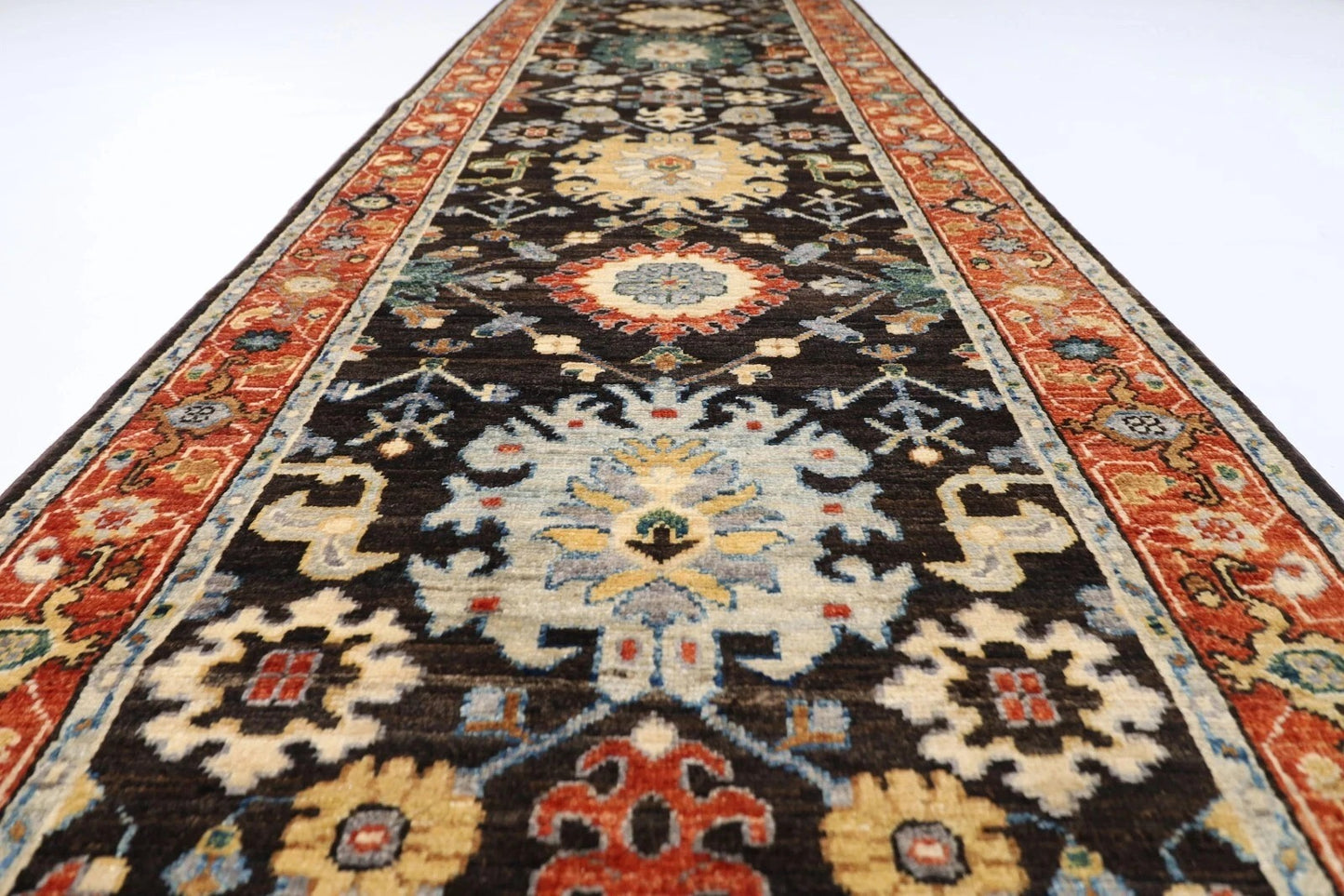 81 x 441 cm | Brown Afghan Tribal Hand Knotted Wool Runner