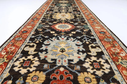 81 x 441 cm | Brown Afghan Tribal Hand Knotted Wool Runner