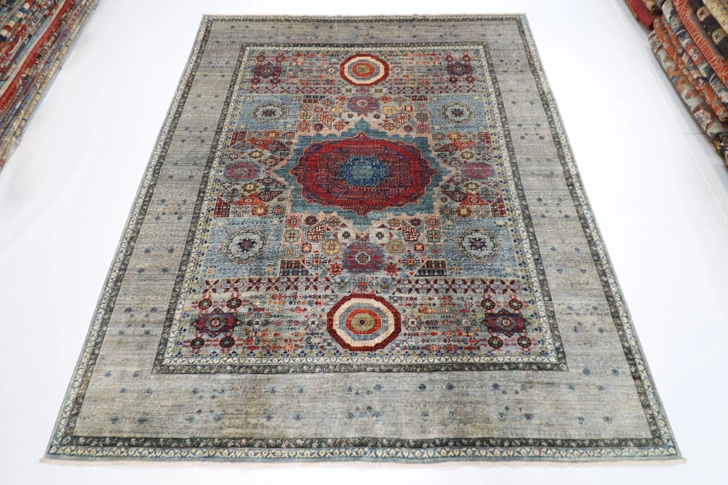 246 x 296 cm | Mamluk Afghan Tribal Hand Knotted Carpet