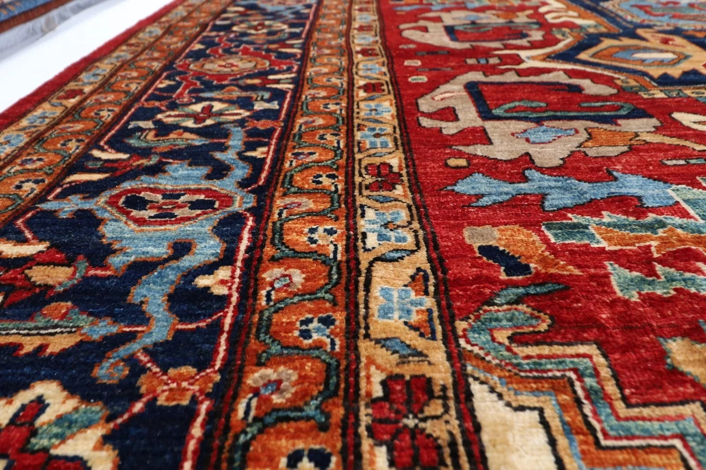 368 x 461 cm | Afghan Heriz Red Handmade Large Size Area Rug Hand Knotted Carpet Living Room Rug
