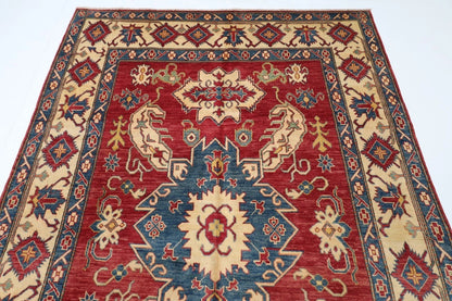 175 x 241 cm | Kazak Afghan Tribal Hand Knotted Veg Dye Wool Carpet