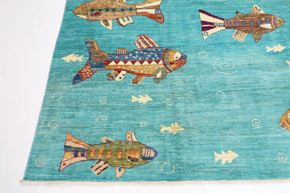 248 x 330 cm | Fish Party Afghan Tribal Hand Knotted Carpet