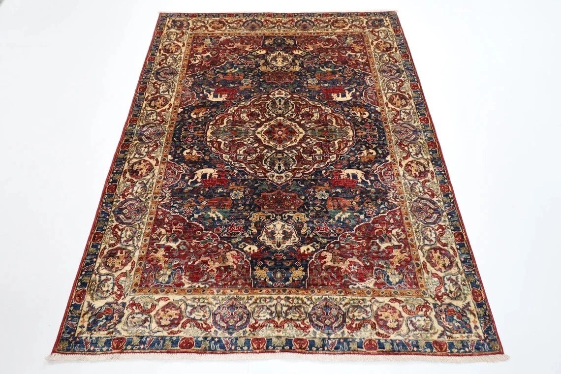 154 x 197 cm | Kerman Afghan Tribal Hand Knotted Veg Dye Wool Carpet