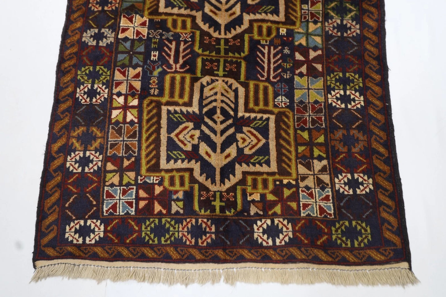113 x 190 cm | Baluch Afghan Tribal Hand Knotted Veg Dye Wool carpet
