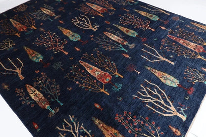 246 x 306 cm | Tree Navy Afghan Tribal Hand Knotted Carpet