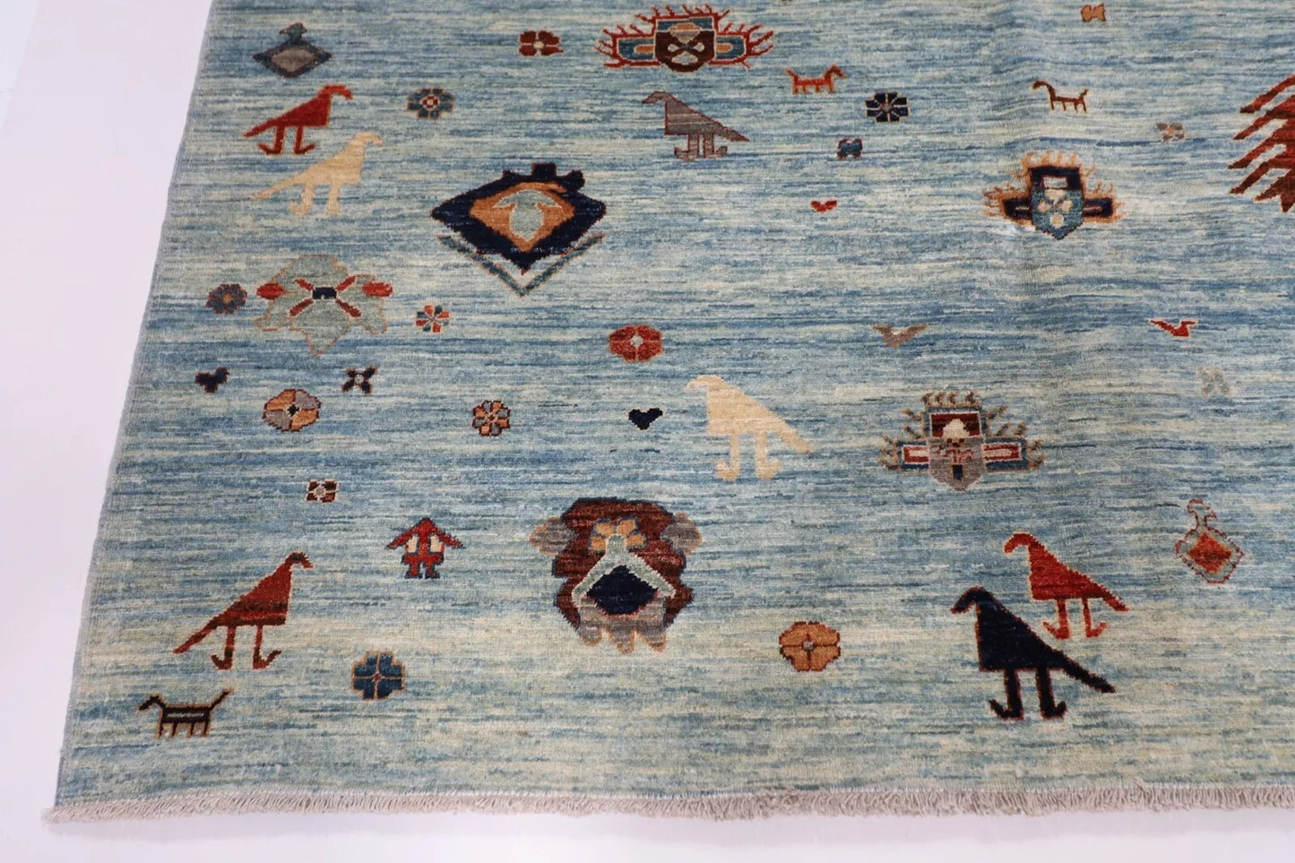 190 x 268 cm | Gabbeh Animal Blue Afghan Tribal Hand Knotted Veg Dye Wool Carpet