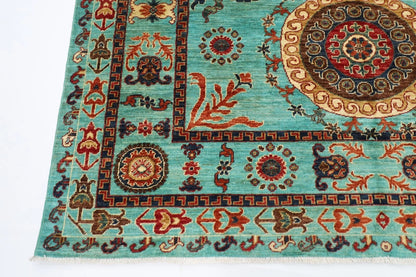200 x 294 cm | Suzani Turquoise Afghan Tribal Hand Knotted Carpet
