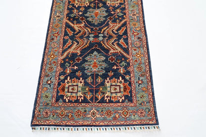 92 x 353 cm | Navy Afghan Tribal Hand Knotted Wool Runner