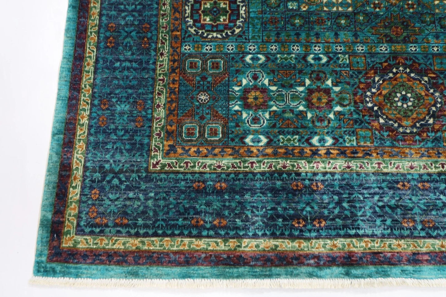157 x 206 cm | Mamluk Turquoise Afghan Tribal Hand Knotted Veg Dye Wool carpet